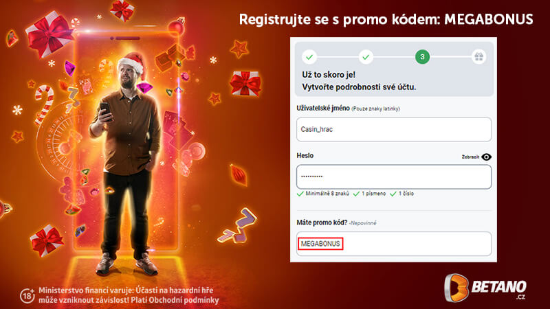 Nezapomeňte při registraci vyplnit promo kód MEGABONUS, díky kterému získáte všechny bonusy.