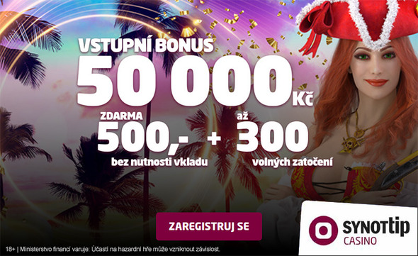 SYNOT TIP bonus za registraci 500,- a 300 free spinů