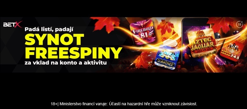 V online casinu BetX můžete získat free spiny do her od Synot Games